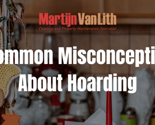 graphic with hoarding background and text "6 misconceptions about hoarding"